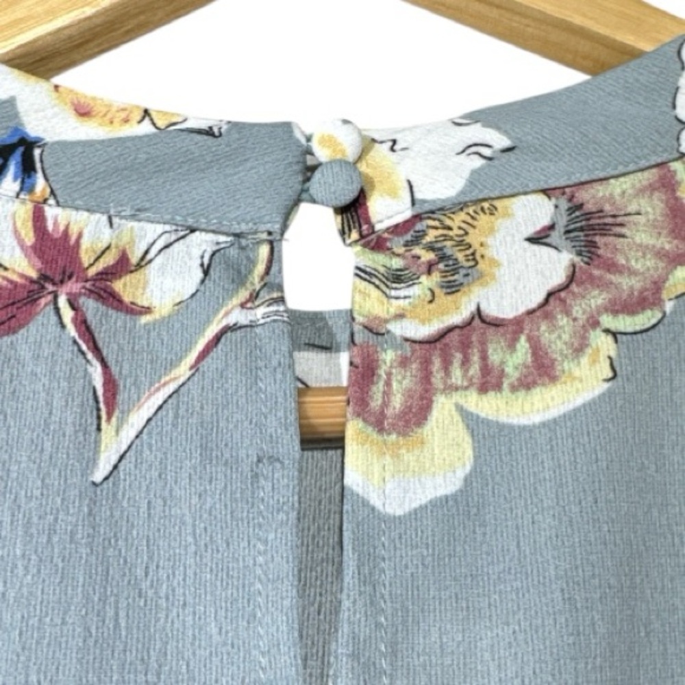 Suzanne Betro Sage Gray Floral Tiered Shift Dress Flared Long Sleeve Dress - Picture 10 of 12